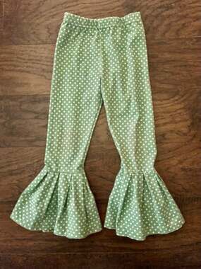 Crazy Daisy Boutique Girls Mint Green Polka Dot Ruffle Bell Bottom Leggings